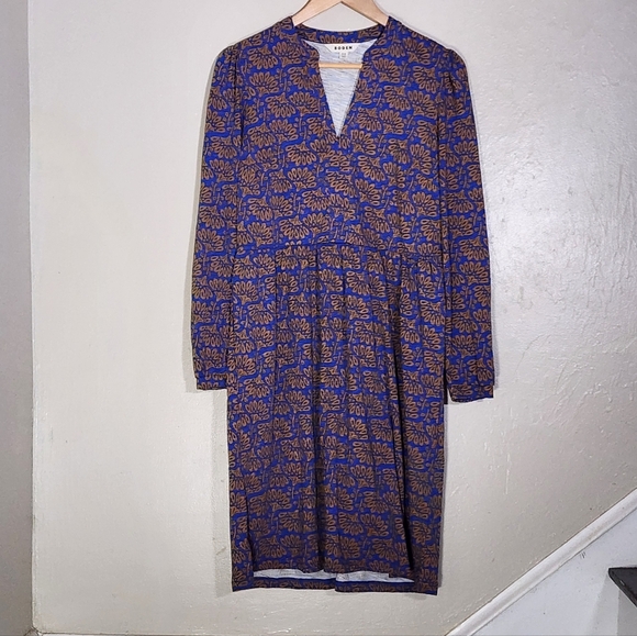Boden Long Sleeve Dress in Blue and Brown Floral - Picture 2 of 7